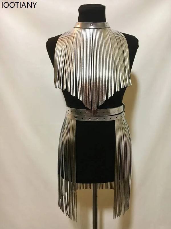 Hot Women Shiny Tassel Skirt Belt Cosplay Stage Performance Costume Set Outfits gallery
