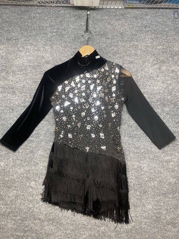WEISSMAN Elite Dance Costume Black Diamond Studded Top Skirt Set Medium Adult