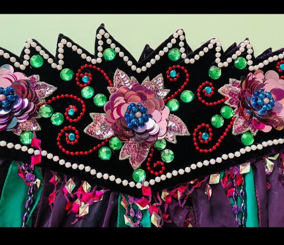 Ameynra Belly Dance Costume Purple Green multicolor Handwork OOAK Size M New gallery
