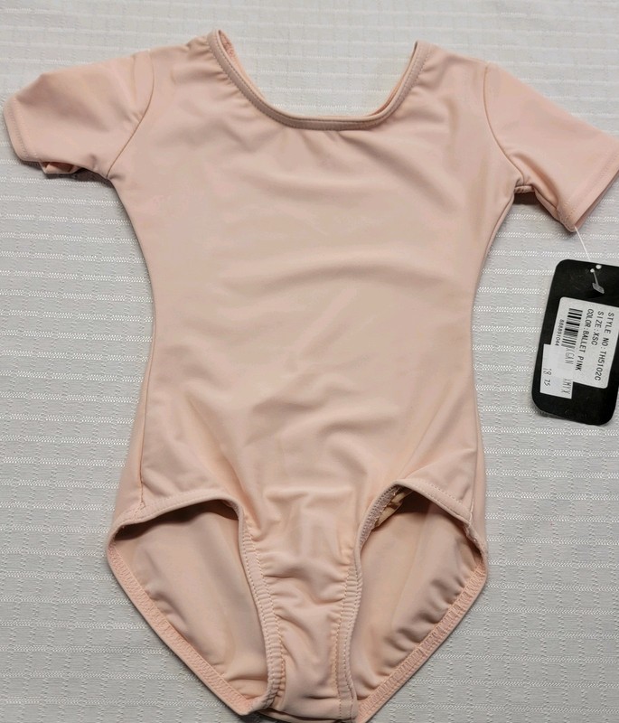 Theatricals Classwear Short Sleeve Dance Leotard Pink Scoop Front & Back SZ XSC