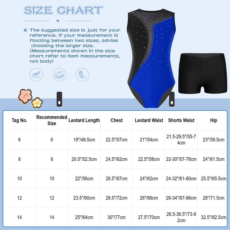 Girls Sleeveless Shiny Rhinestone Gymnastic Leotard and Shorts Dancewear Costume gallery