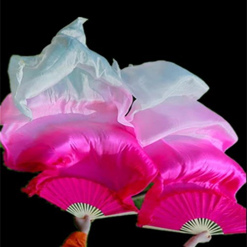Wow! New style 1.5m 1.8m long 100% silk belly dance fan veil 1 pair(left+right) gallery