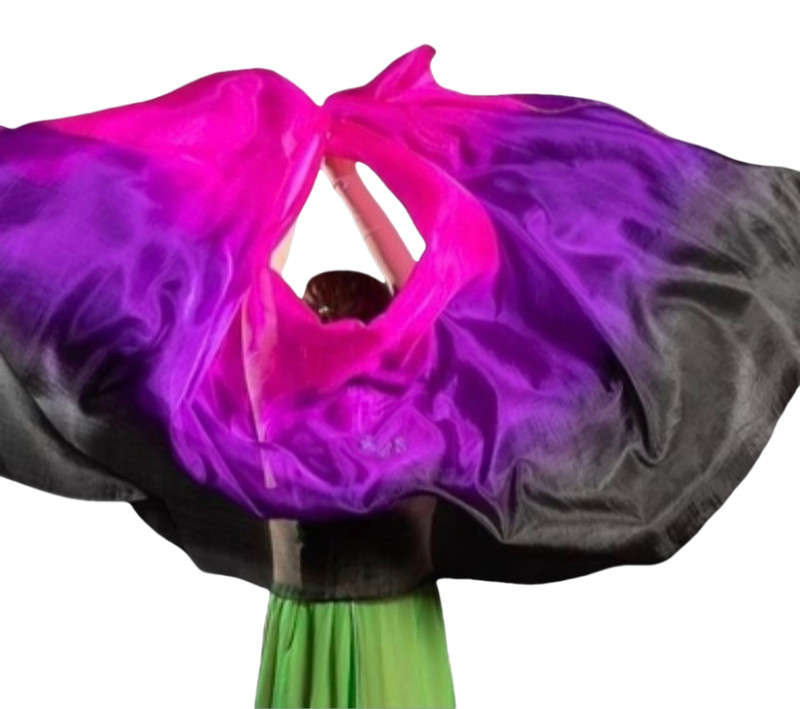 200*90cm Real Silk Dance Veils Hand Dye Tossed Gradient Scarf for Girls Women
