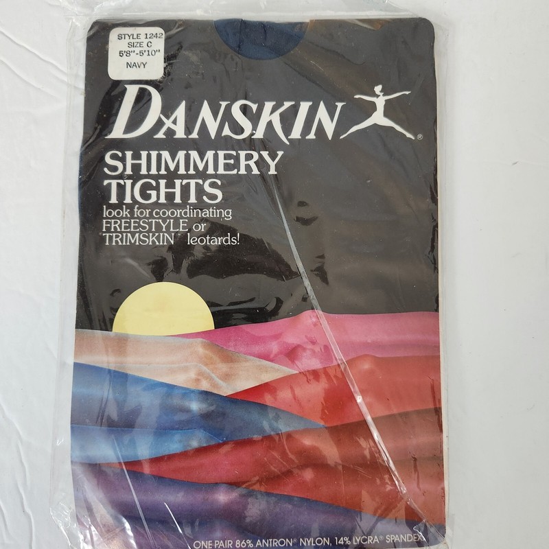 Vintage 1982 DANSKIN Shimmery Tights Size C- NAVY-Style 1242 TALL 5’8″-5’10”