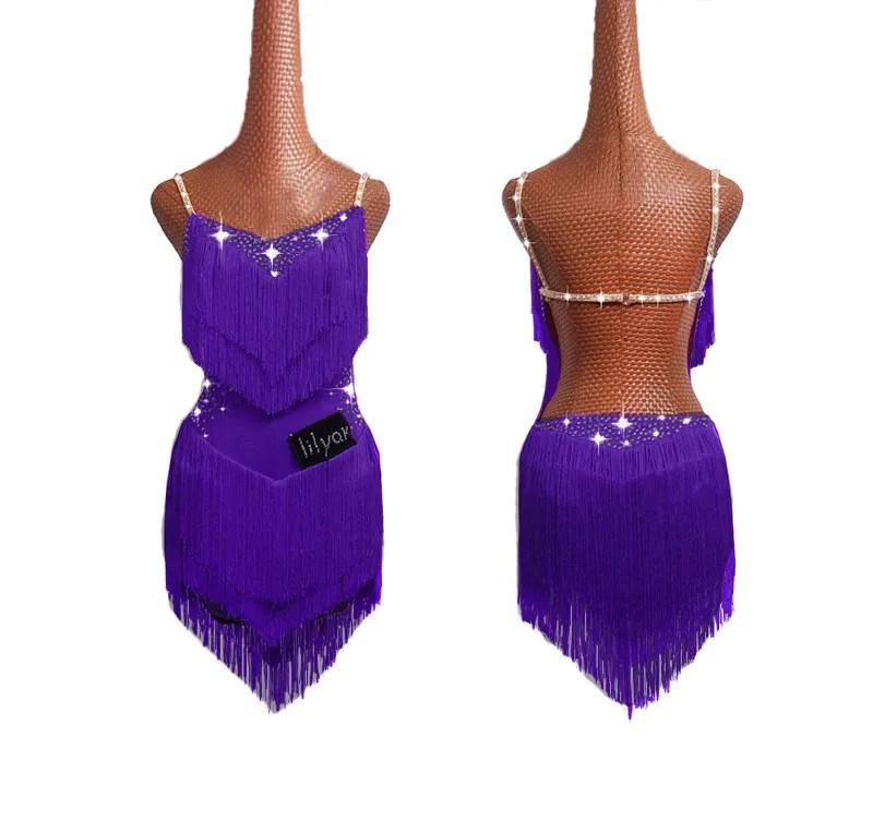 Latin Dance Dress Competition Costumes Skirt Performing Rhinestones Adult