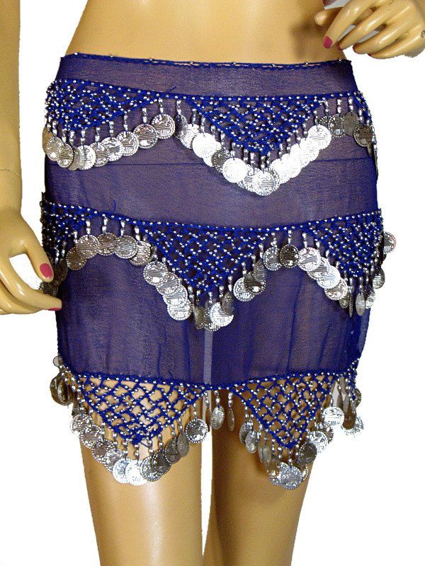 Royal Blue Coin Scarf Wrap Belly Dancer Costume Belt