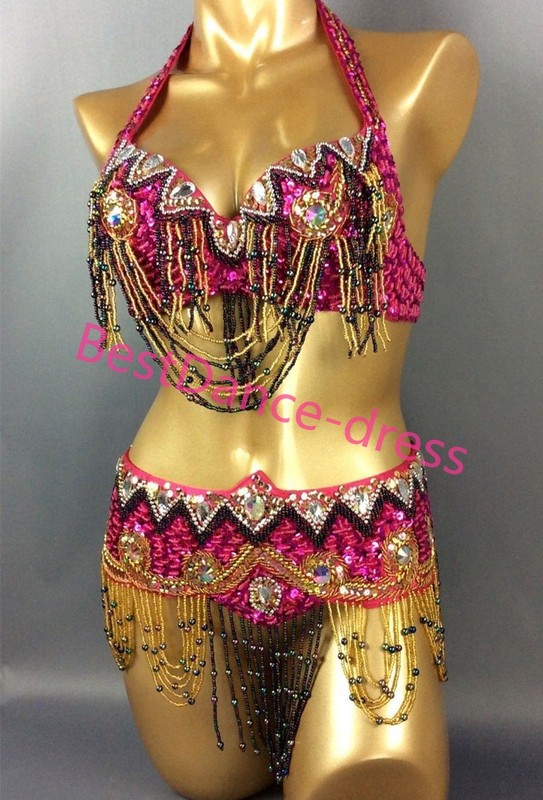 NEW Perform Belly Dance Costume Outfit Set Bra Top Belt Hip Scarf Bollywood SETS