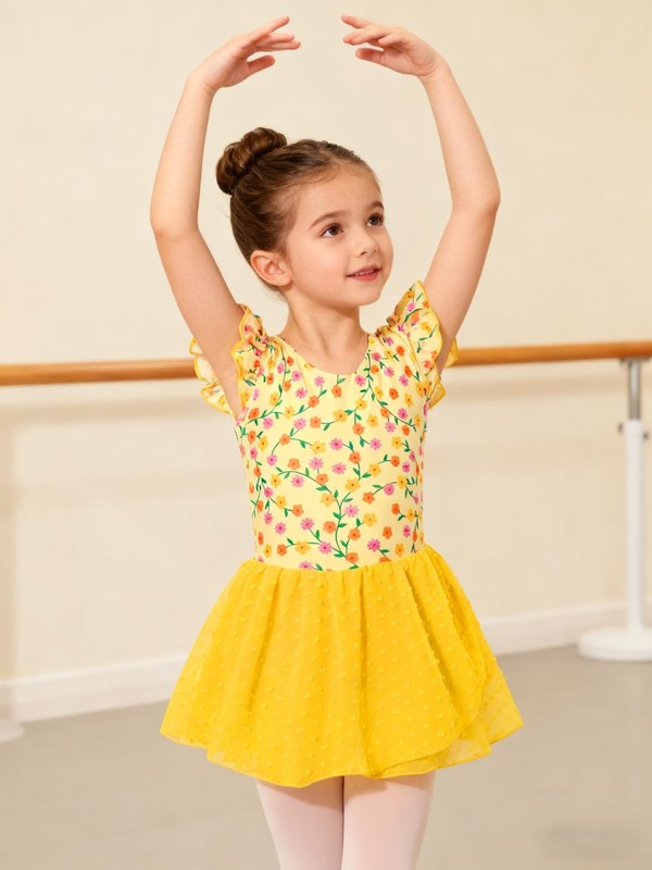 Ballet Leotard for Girls Dance Leotards with Skirt Toddler 4T Ruffle Sleeve B... gallery