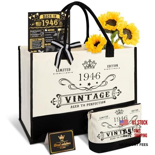 80th Birthday Gifts for Women Canvas Tote Bag Travel Gear, Unique 80 1946