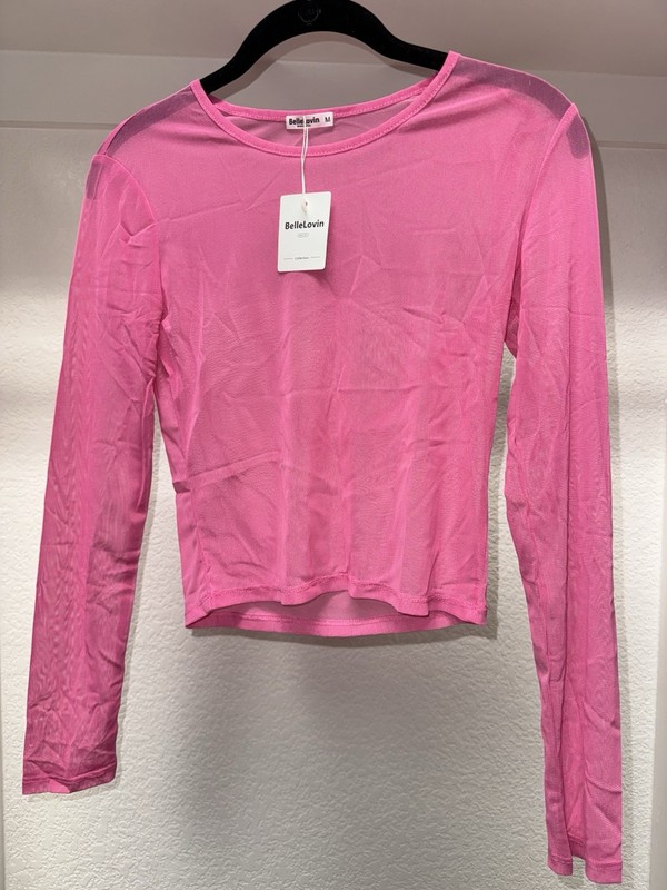 BelleLovin Sheer Mesh Long Sleeve Crop Top Pink Medium Adult