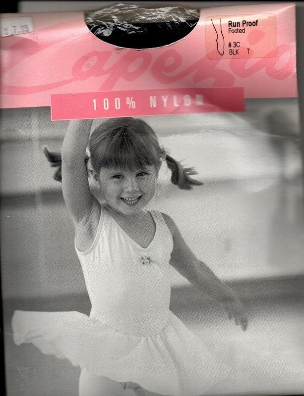 Capezio #3C Black Tights 100% Nylon Run Proof Footed Toddler Size T USA Made