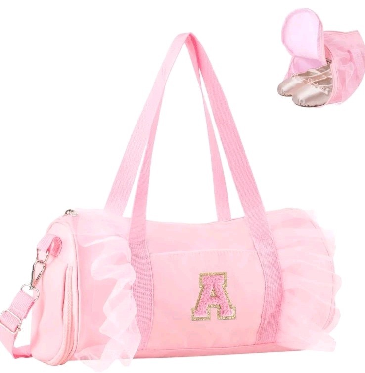 Personalized Initial ‘A’ Dance Bag for Girls 4-6 Small Lace Gym Sport Yoga Cheer