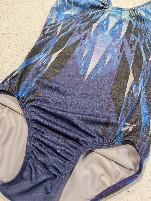GK Elite AS Small Gymnastics Dance Leotard Blue Mystique GEOMETRIC Cool Crystals gallery