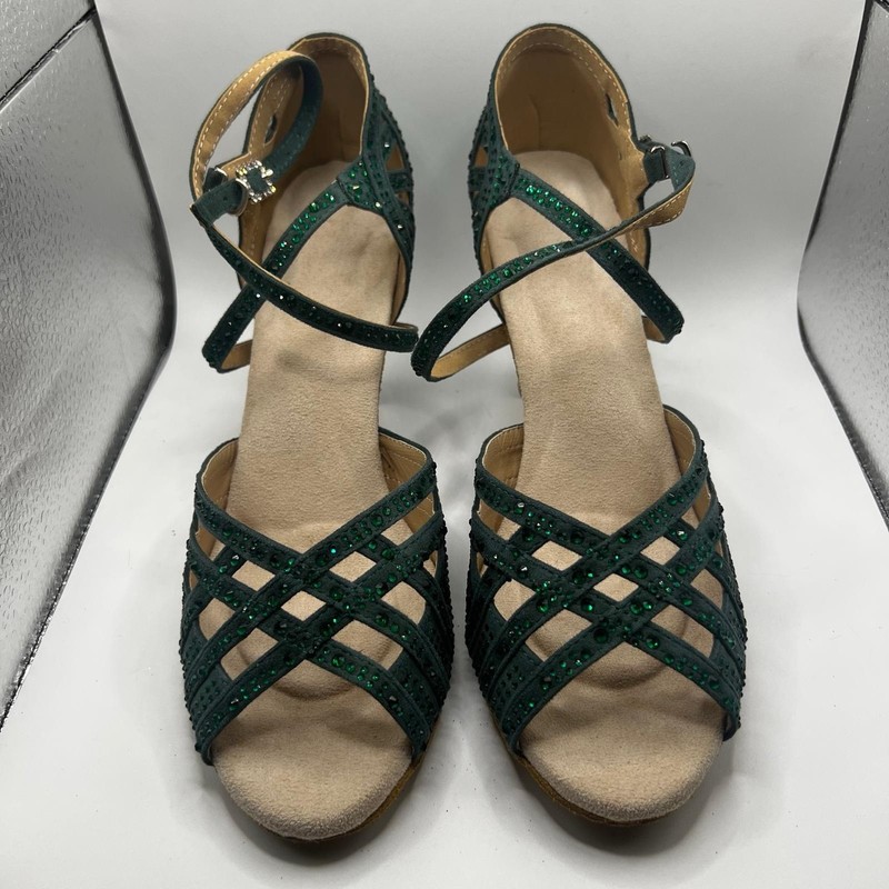 NEW Dance And Sway Women’s Size 9.5 Ballroom Green Shoes Flared Heel 3.2”