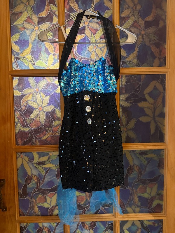 Costume Gallery 14625 Tap Costume Halter Biketard Black Sequin Blue Child Large