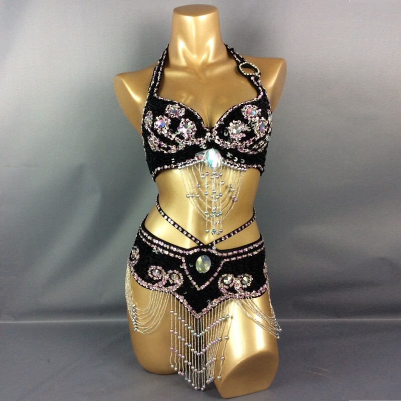 Women Beaded Carnival Samba EDC Party Outfit Belly Dance Costume Bra Belt