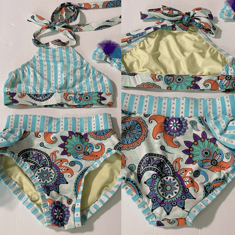 Custom convention contemporary dance costume 2 piece Paisley set LC-child
