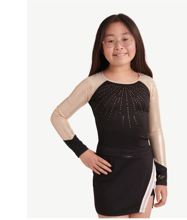 Justice Girls Long Sleeve Black/Gold Cheer/Dance Gymnastics Top Size XS (5-6)