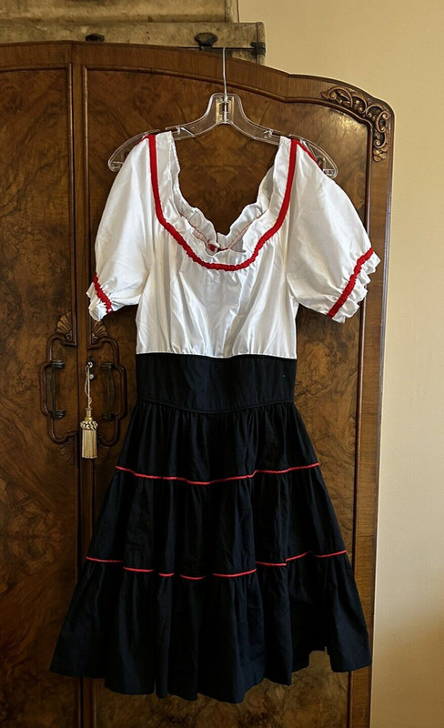 Vintage 60’s Square Dance Dress Rockabilly Handmade Black White Red Trim Costume