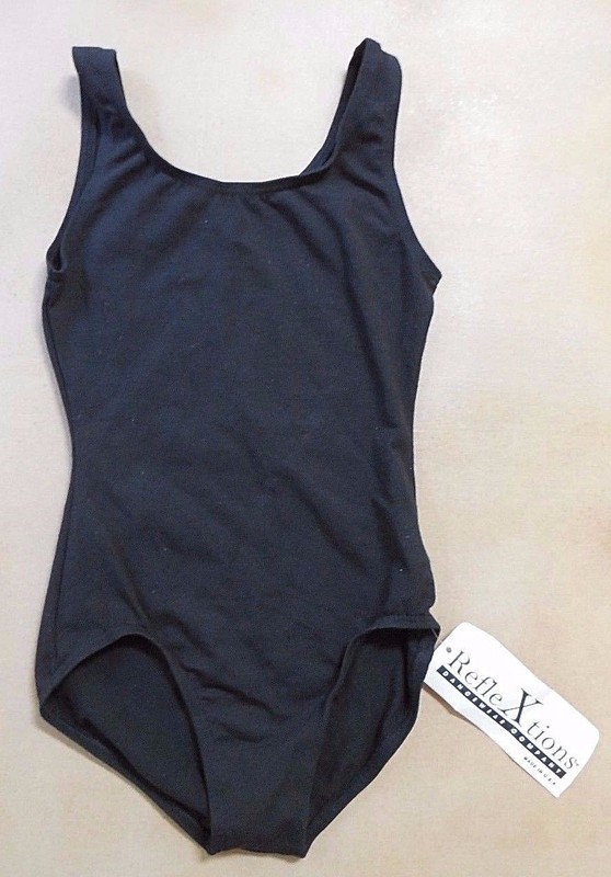 RefleXtions 610L-C Girls Medium Black Tank Leotard Cotton Spandex Ballet Jazz