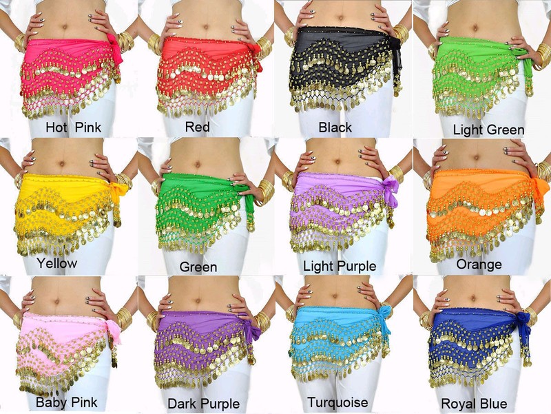 Women’s Belly Dance Hip Skirt Scarf Wrap Belt Hipscarf with Gold/Silver Coins