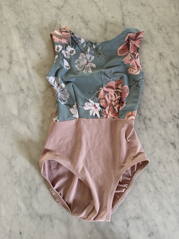 Luckyleo Leotard XS Blue Floral And Pink, Pretty Mesh Back A Few Loose Threads