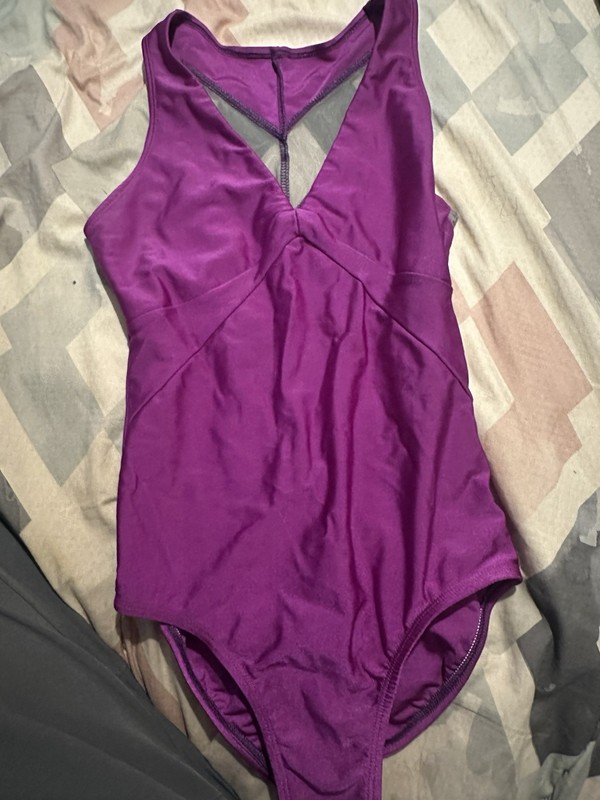 Suffolk Women’s Purple Geometric Print Mesh Accent Dance Leotard