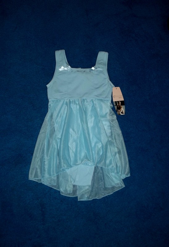 GIRLS LIGHT BLUE SILVER BLING DANSKIN DANCE LEOTARD OUTFIT SIZE 7 – 8 MEDIUM NWT