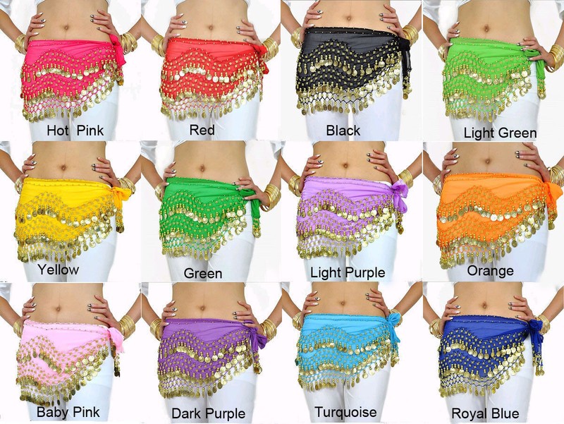 Women's Belly Dance Hip Scarf Wrap Belt Skirt Gold/Silver Coins Dress Costume gallery