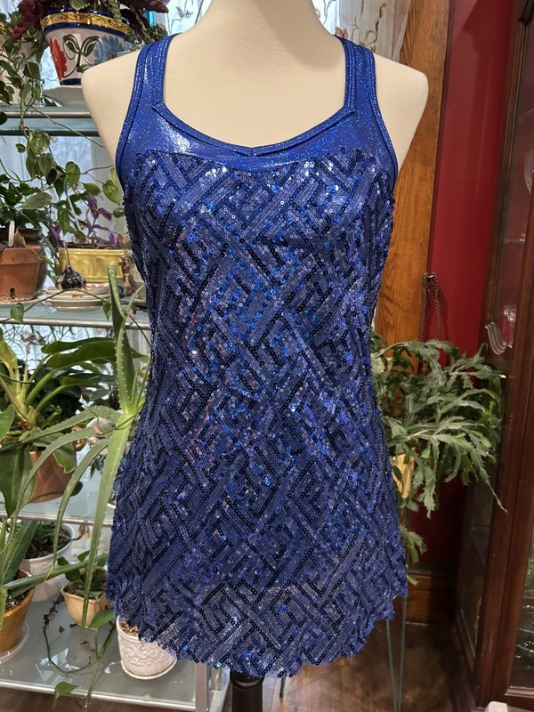 Curtain Call Blue Sequin Dance Leotard Dress Costume E1254 Adult/Med