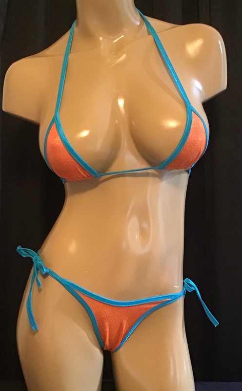 Exotic Dancer Rave Tangerine Hologram Turquoise Scrunchy Thong Bikini New