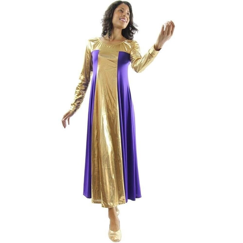 Danzcue Womens Metallic Color Block Long Sleeve Small, Deep Purple-gold