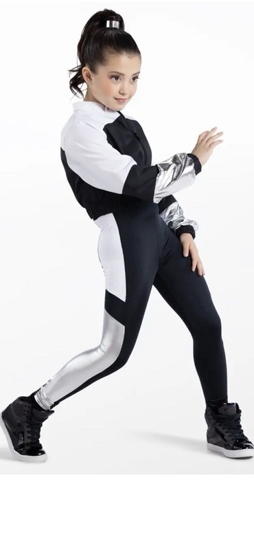 Weissman Black White Silver Sequin Youth Dance Outfit hip hop