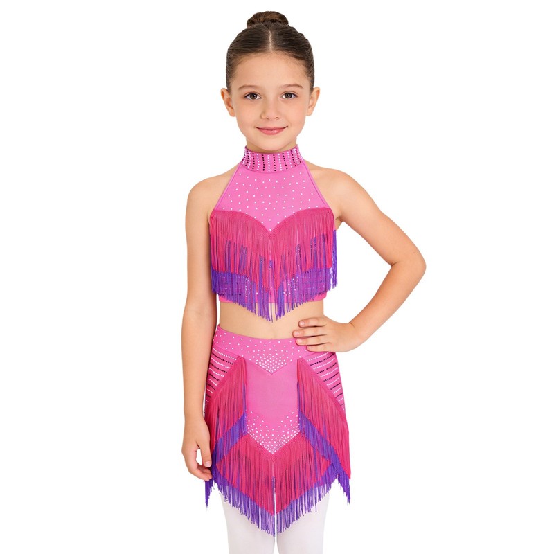 Girls Sets Salsa Outfit Built-in Shorts Dancewear Crop Top Modern Latin Ballet
