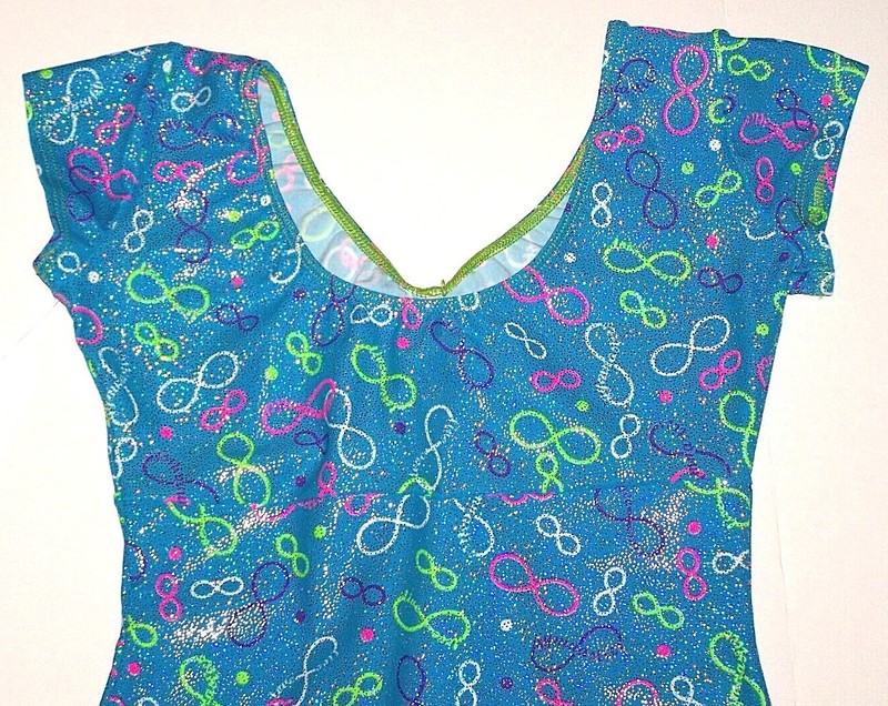 Motionwear Leotard Bodysuit SS Gymnastics Teal Print Hologram Mystique New Women gallery