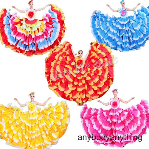 Womens Flower Petal Skirt Dance Dress Ballroom Chorus Stage Performance Costumes