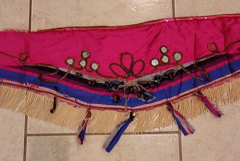 Set of 2 Belly Dance Hip Scarves Tribal Fusion Costume Fringe Belts Blue Pink gallery