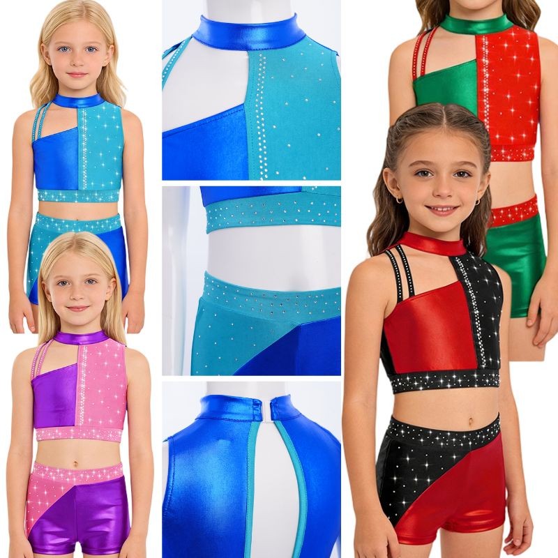 Girls Set Training Dancewear Metallic Outfit Mock Neck Tracksuit Athletic Jazz gallery