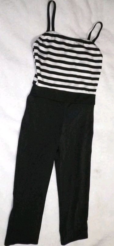 Weissman Dance Costume IC 7-8 Child Black White strip leggings 65830 Tap Jazz