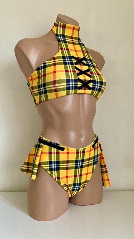 Schminke 👛 plaid clueless tartan pole skirt wear dance halter top high-waist