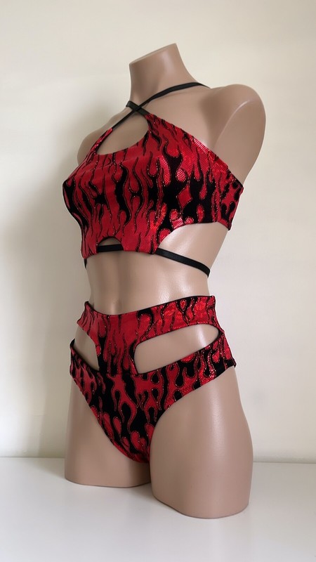 Schminke 🔥 flame baby evils hell dance set Polewear to bottoms bra top goth gallery