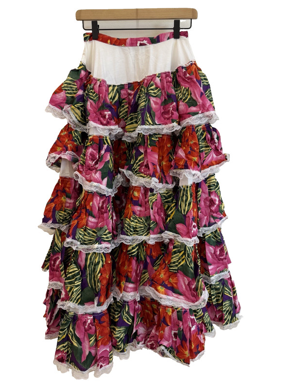 Handmade Tiered Full Floral Skirt Celebration Square Folk Dance Jibarita NOTES