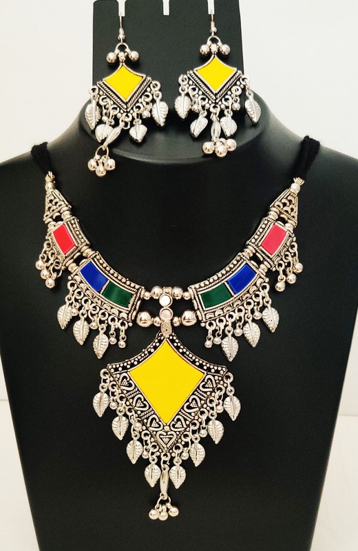 Belly Dance Artisan Fusion Handmade Jewelry Vintage Filigree Choker Set Earring