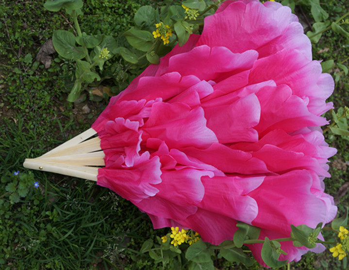 1pair Handmade Peony Flower Dance Silk Fan Bamboo Fan Stage Performance Fan gallery