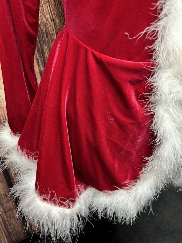 Mrs. Claus Red Velvet White Feathers Dance Costume Adult Medium gallery