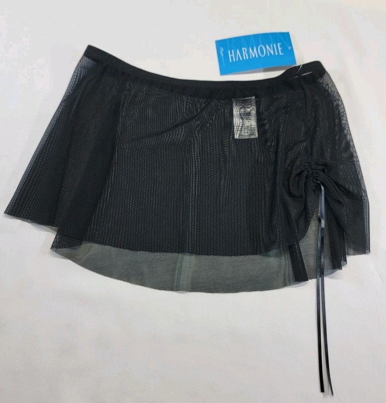 Capezio Harmonie Sheer mesh pull On skirt left side adjustable ruching Black PS