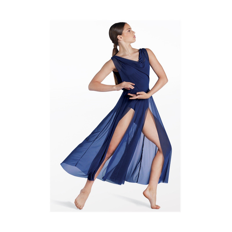 Balera Women’s Solid Blue Draped Dance Costume Contemporary, Size LC