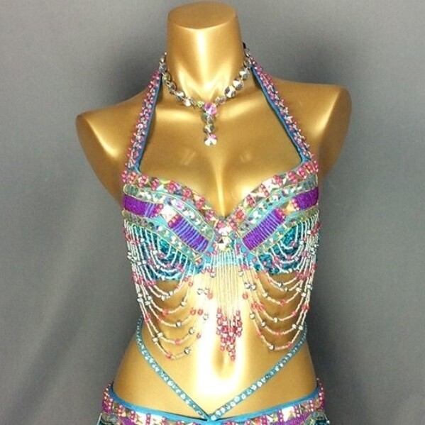 Sequins Beaded Belly Dance Costume Samba RAVE Carnival Dance Top Bra 3 Colors