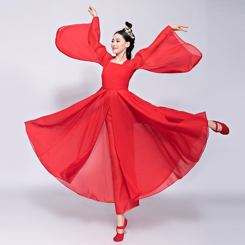 Women Chinese Ballet Dance Dress Folk Costume Ballroom Ancient Fairy Cosplay New