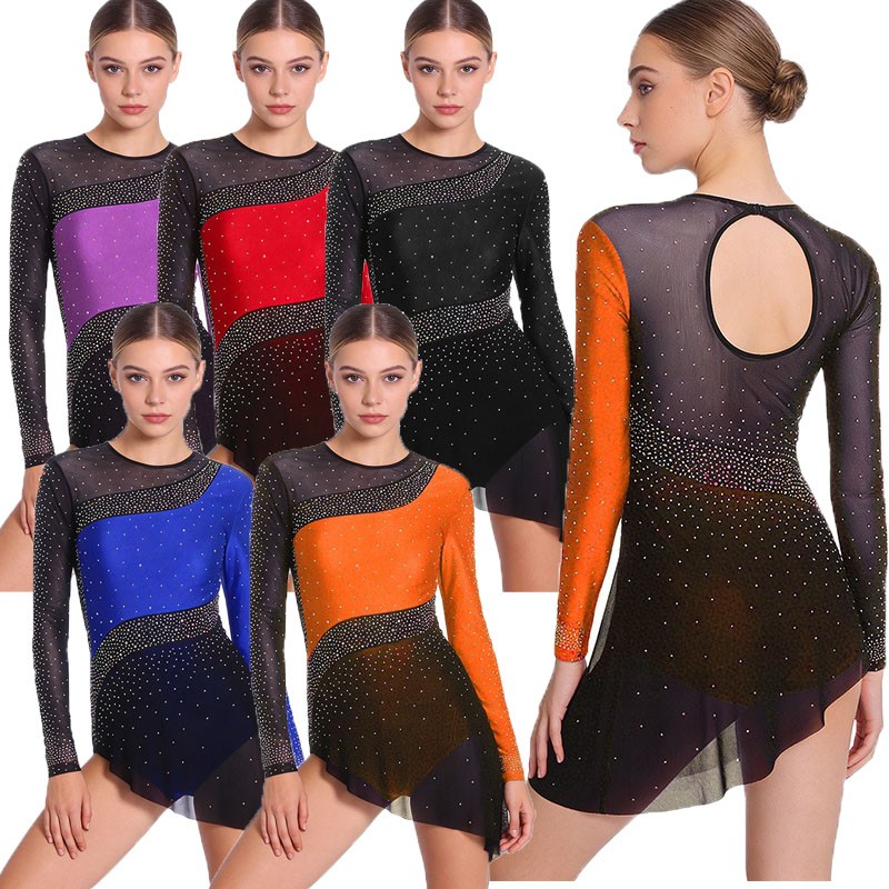 Womens Dress Ballet Dancewear Stage Bodysuit Lyrical Dance Figure Skating Back gallery